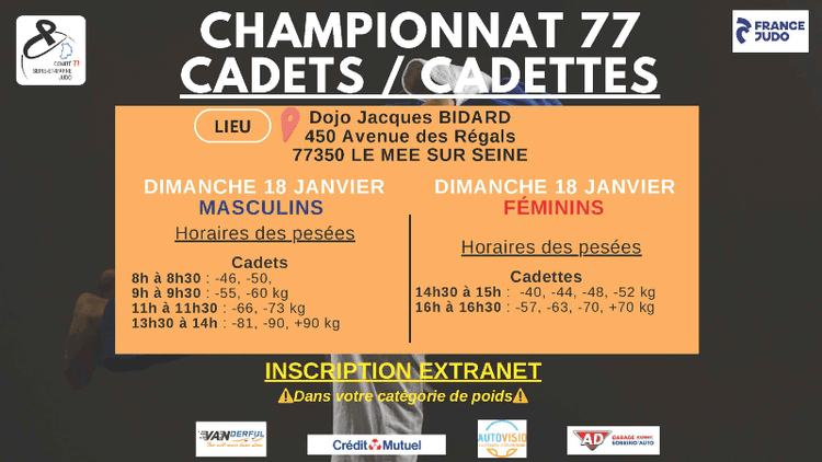 Compétition individuelle - CHPT 77 CADET / TE IND 1 D le 18/01/2026 / SEINE ET MARNE JUDO